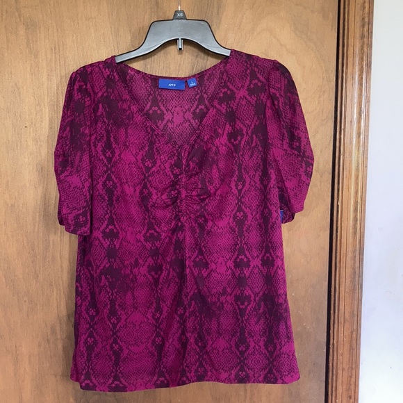 Apt 9 rouched sheer sleeve pink snake print top with stretch size L - Picture 15 of 17